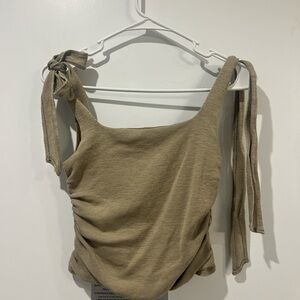 Free People Tie-Shoulder Ruched Tank Top - Tan